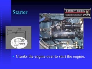 Starter

• Cranks the engine over to start the engine.

 
