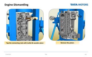 Engine Dismantling
7/26/2022 TML 181
Tap the connecting rods with mallet & wooden piece Remove the piston.
 