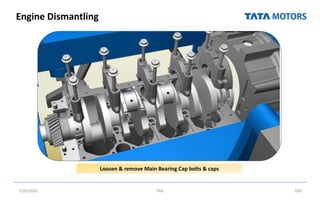 Engine Dismantling
7/26/2022 TML 183
Loosen & remove Main Bearing Cap bolts & caps
 