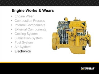 Engine Works & Wears
•   Engine Wear
•   Combustion Process
•   Internal Components
•   External Components
•   Cooling System
•   Lubrication System
•   Fuel System
•   Air System
•   Electronics
 
