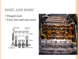SOHC AND DOHC
 Forged steel
 Cast iron and cast steel
 