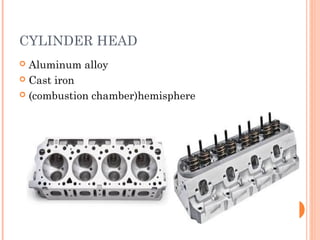 CYLINDER HEAD
 Aluminum alloy
 Cast iron
 (combustion chamber)hemisphere
 