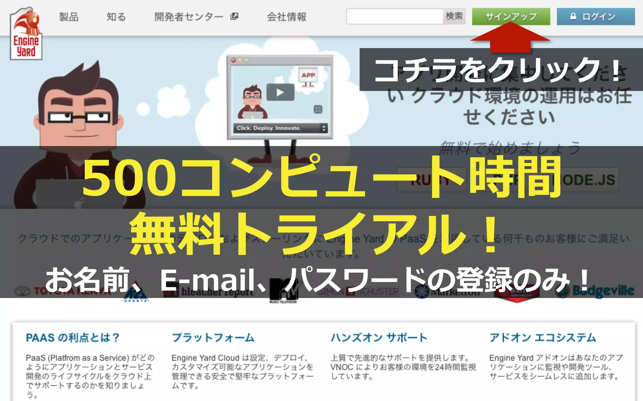 Copyright  ©  2013  Engine  Yard.  All  Rights  Reserved. 18
あのSNSもお客様
500コンピュート時間
無料料トライアル！
お名前、E-‐‑‒mail、パスワードの登録のみ！
コチラをクリック！
 