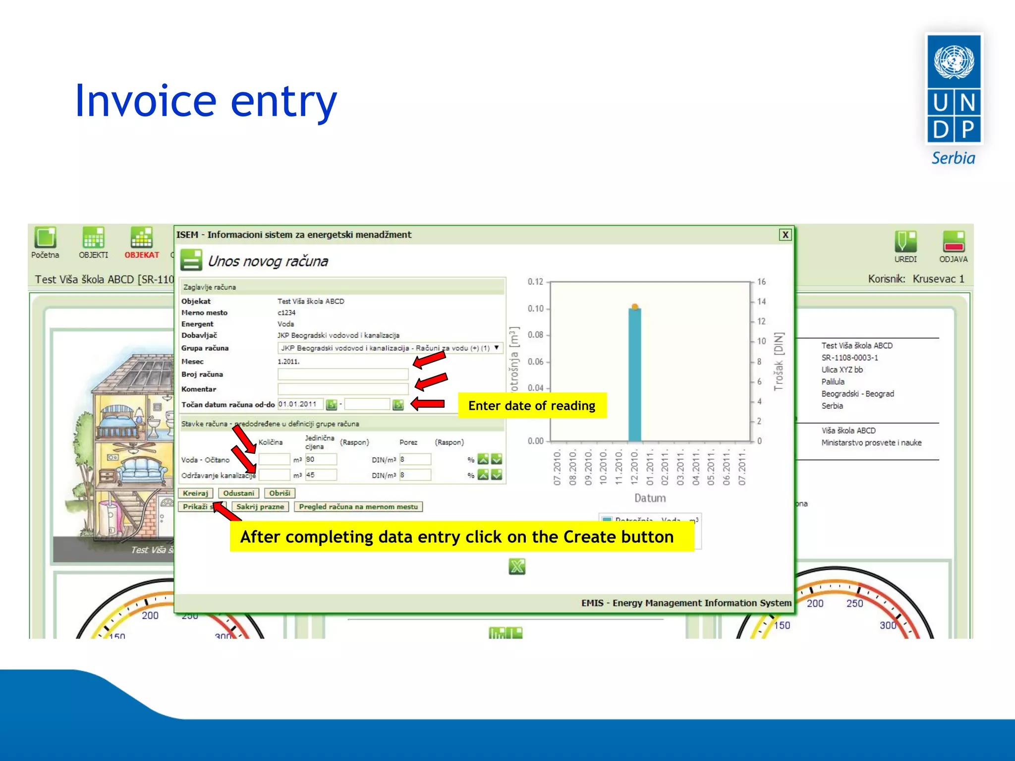 Page 93
Invoice entry
Enter date of reading
After completing data entry click on the Create button
 