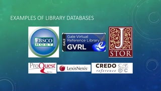 EXAMPLES OF LIBRARY DATABASES
 