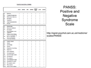PANSS:
Positive and
Negative
Syndrome
Scale
http://egret.psychol.cam.ac.uk/medicine/
scales/PANSS
 