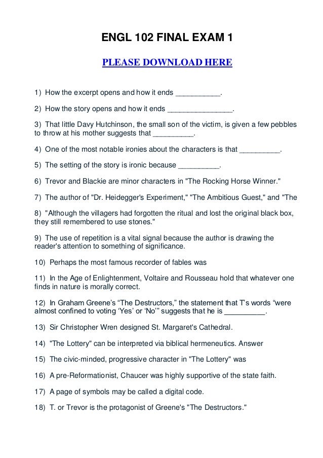 Engl 102 Final Exam 1