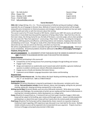 Engl 110 College Writing Queens College 12 Fall Term Engl 110 College Writing Queens College 12 Fall Term