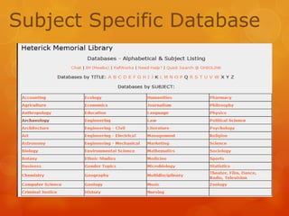 Subject Specific Database

 