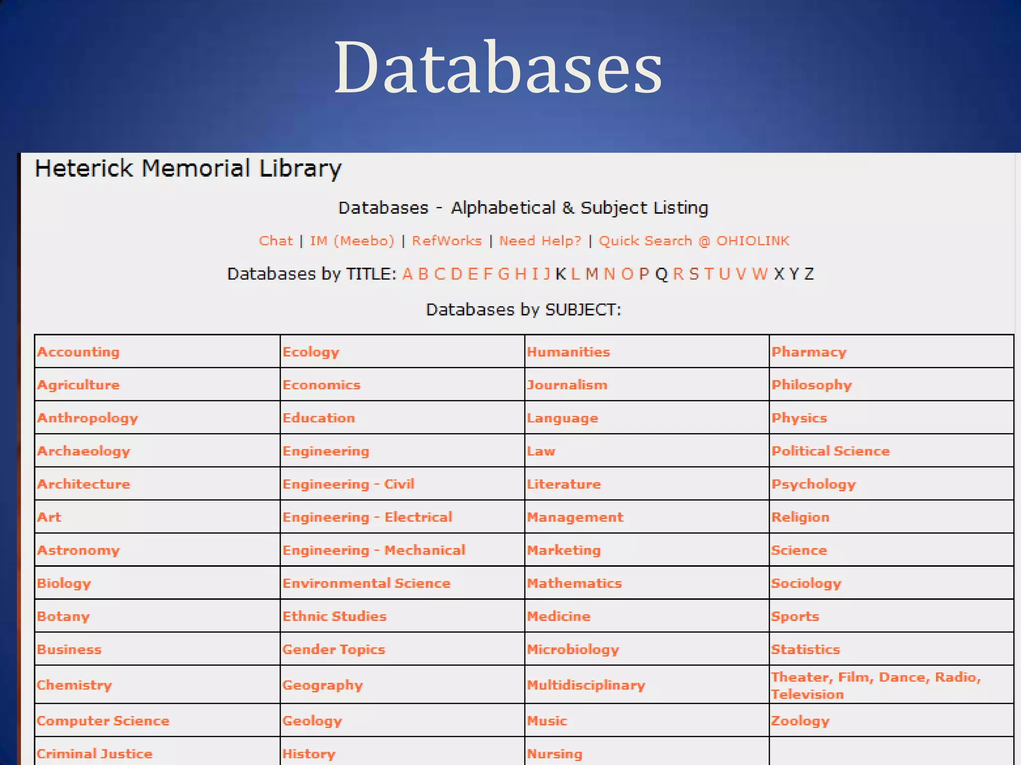 Databases
 