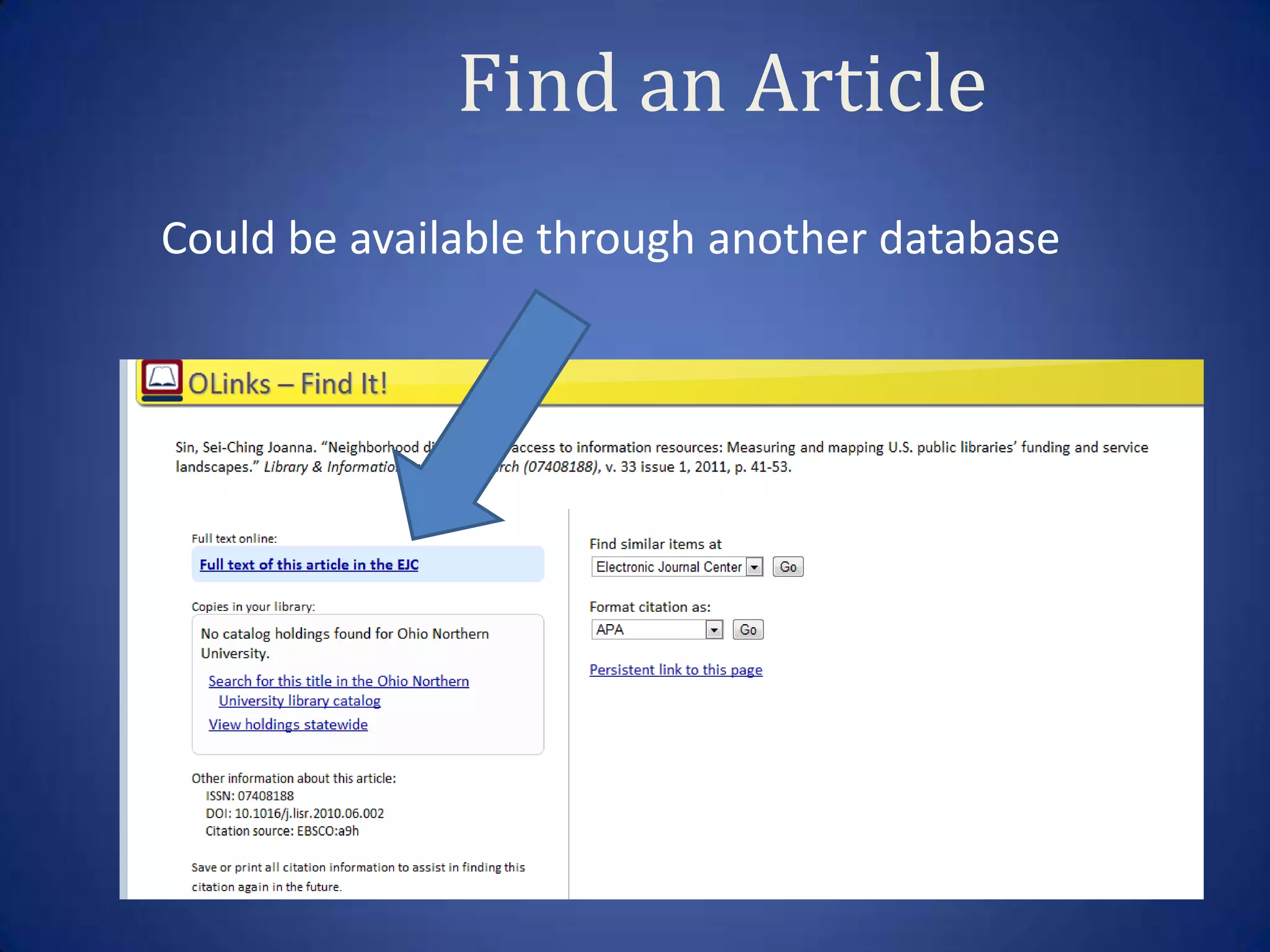 Find an Article
Could be available through another database
 