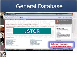 General Database




           Scholarly journals,
           peer reviewed articles
 