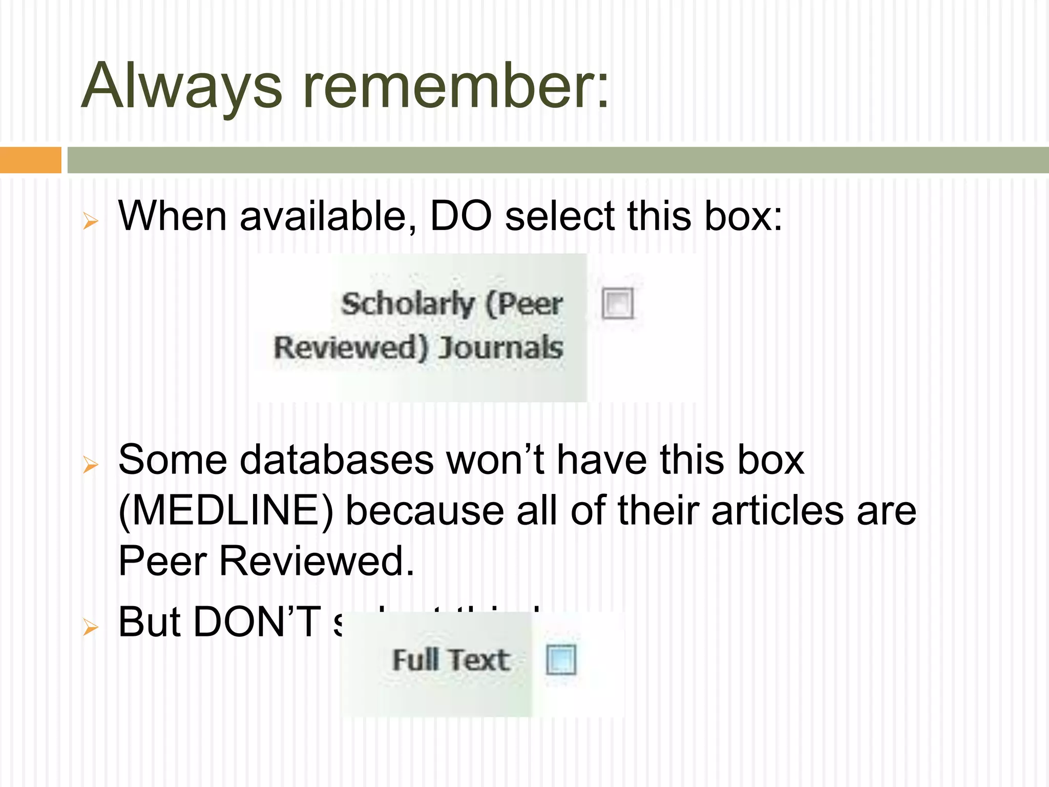 Use patterns you see in the results list to narrow your topic