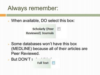 Use patterns you see in the results list to narrow your topic