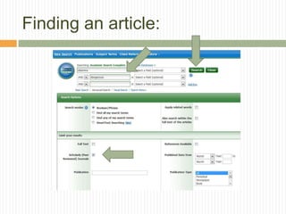Most resources will have a built-in thesaurus that will suggest phrases and subjects to search by…use them!Think of your research as 	a tree…broad at the top, 	but narrow at the bottom!