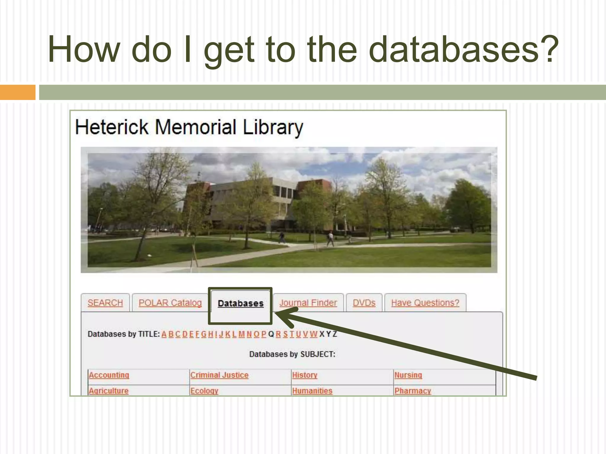 How do I get to the databases?
 