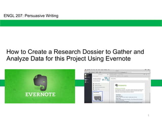 How to Create a Research Dossier to Gather and
Analyze Data for this Project Using Evernote
1
ENGL 207: Persuasive Writing
 