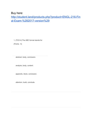 ENGL 216 Final Exam (2017 version) | PDF