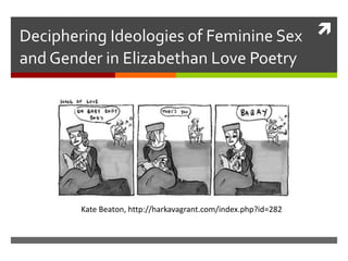 Deciphering Ideologies of Feminine Sex
and Gender in Elizabethan Love Poetry
Kate Beaton, http://harkavagrant.com/index.php?id=282
 