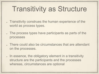 Engl 601: English Syntax - The Transitivity Systems | PPTX