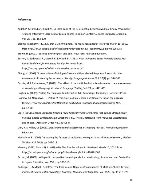 Pros and Cons of Multiple Choice Question in Language Testing