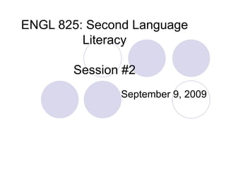 ENGL 825: Second Language Literacy Session #2 September 9, 2009 