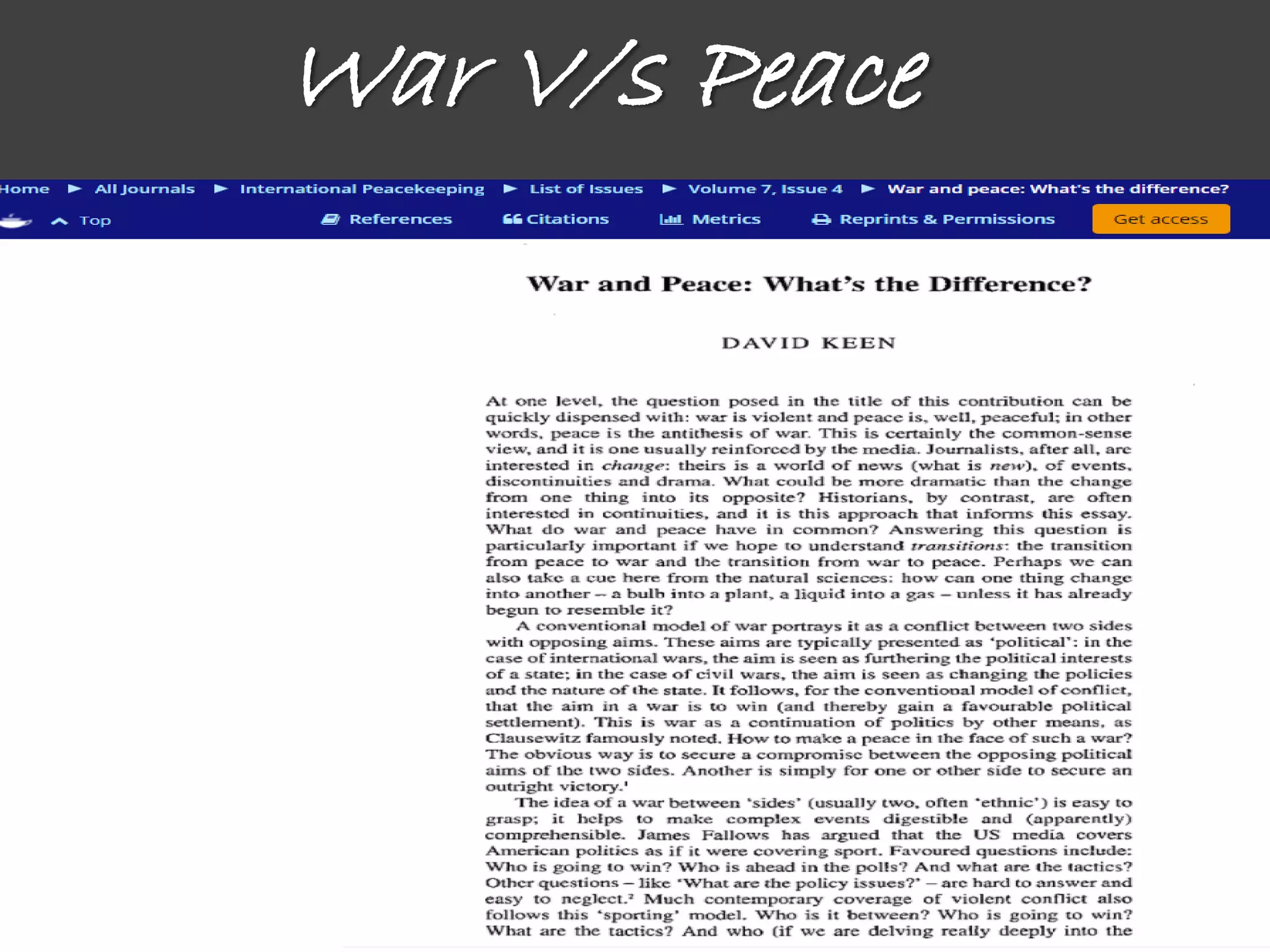 War V/s Peace
 
