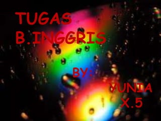 TUGAS
B.INGGRIS

     BY:
            YUNIA
             X.5
 