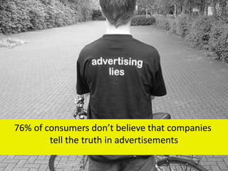 76% of consumers don’t believe that companies
tell the truth in advertisements

 