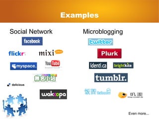 Examples Social Network Microblogging Even more... 