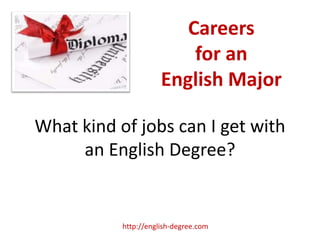 Careers
                          for an
                      English Major

What kind of jobs can I get with
     an English Degree?


           http://english-degree.com
 