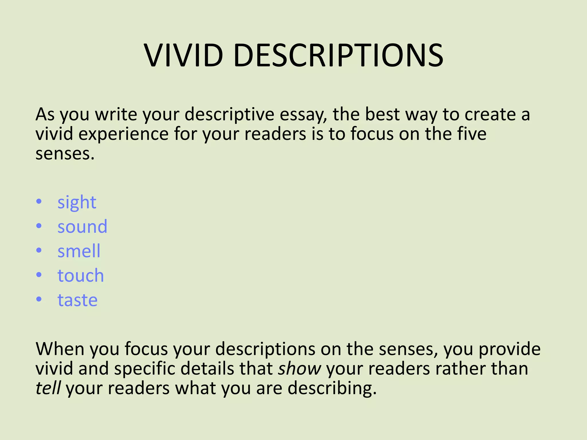English descriptive writing | PPTX
