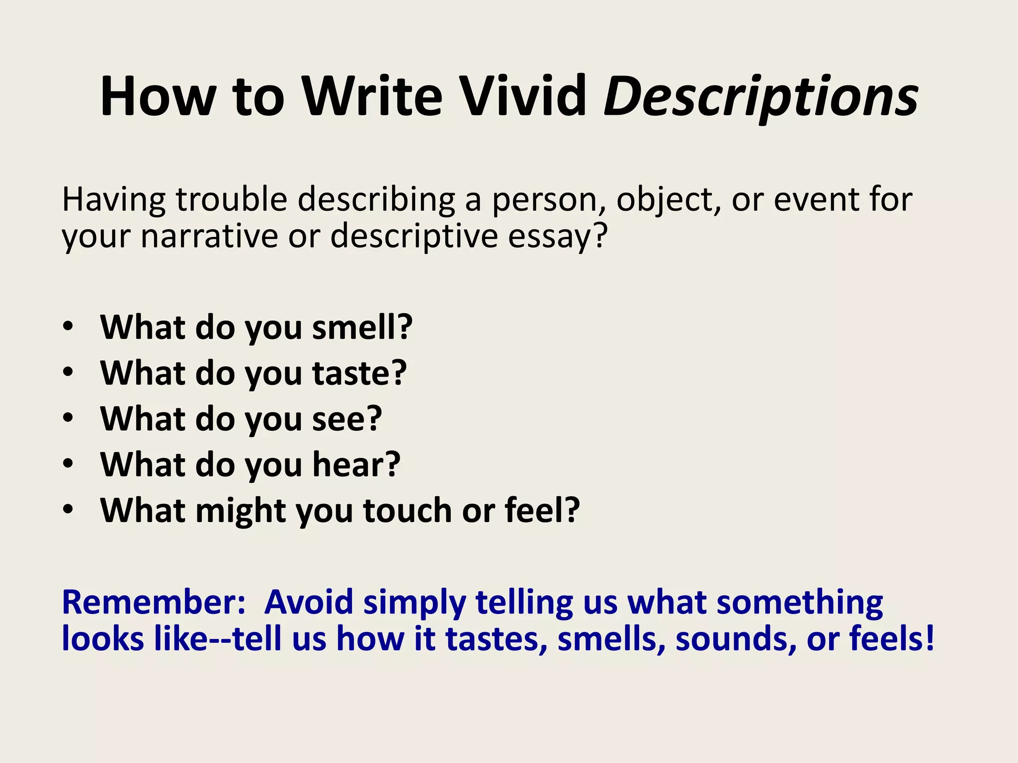 English descriptive writing | PPTX