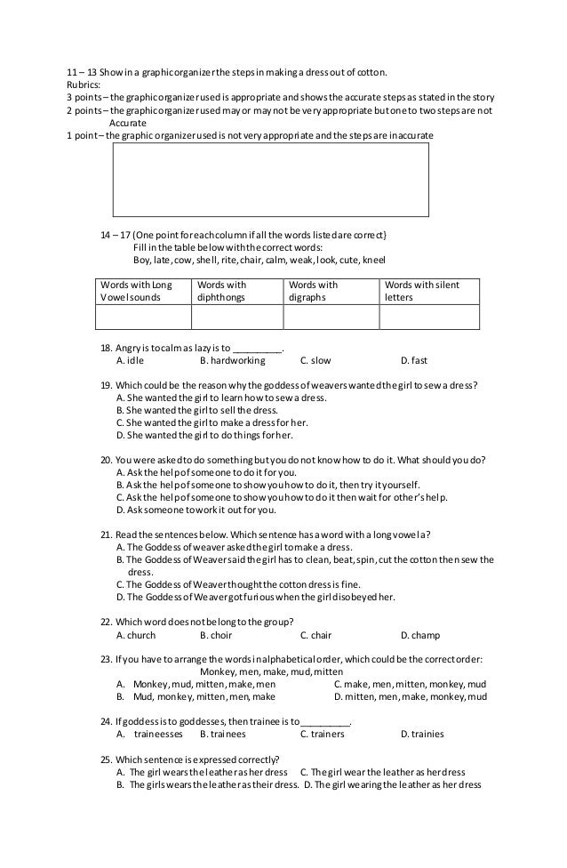 DIAGNOSTIC TEST FOR English 4