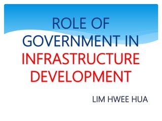 ROLE OF
GOVERNMENT IN
INFRASTRUCTURE
DEVELOPMENT
LIM HWEE HUA
 