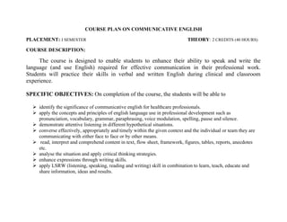ENGLISH lesson plan for nursing students | DOCX