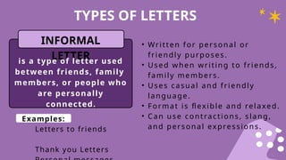Types and Parts of Letters (Formal and informal) | PPTX