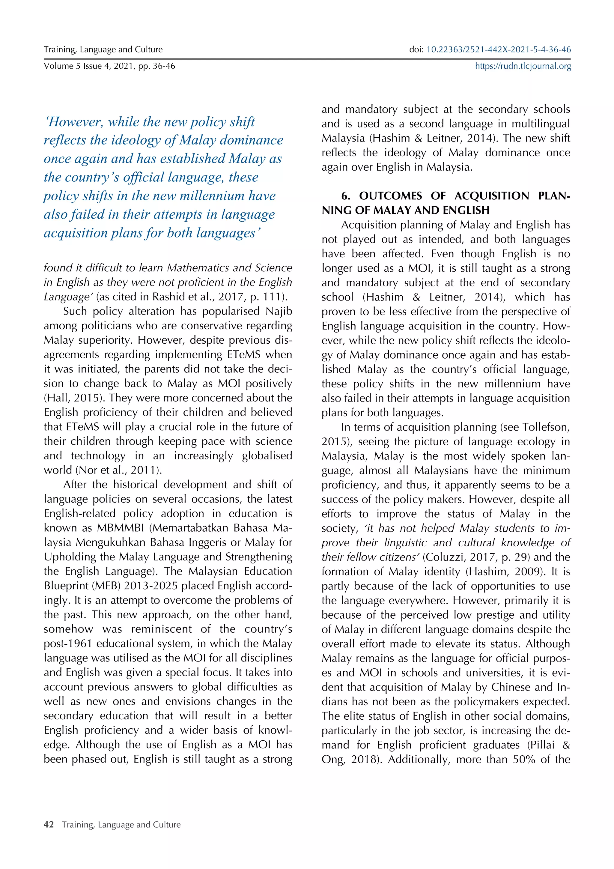 English and Malay language policy and planning in Malaysia | PDF