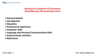 English-II Curriculum Vitae-2.pptx by aaaa | PPT