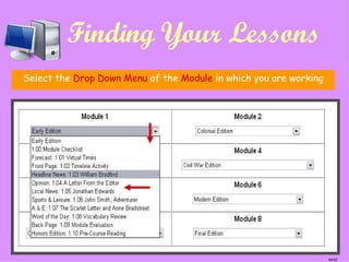 Finding Your Lessons Select the  Drop Down Menu  of the  Module  in which you are working next 