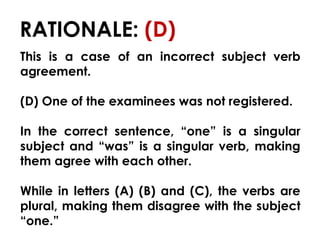 Sentence With Rationale ENGLISH REVIEWER IN LICENSURE EXAMINATION FOR TEACHER | PPTX