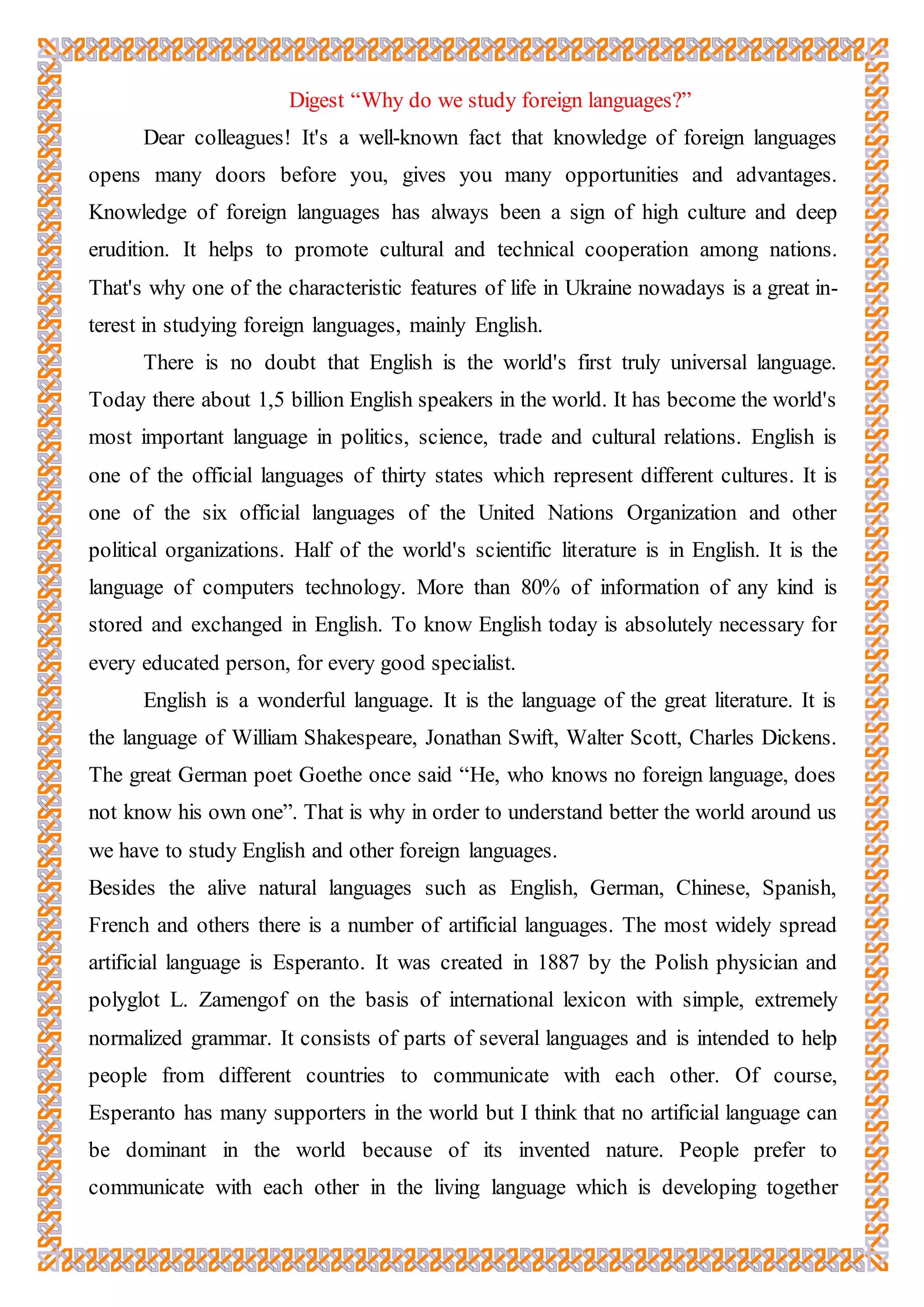 English speaking countries in the modern world | DOCX