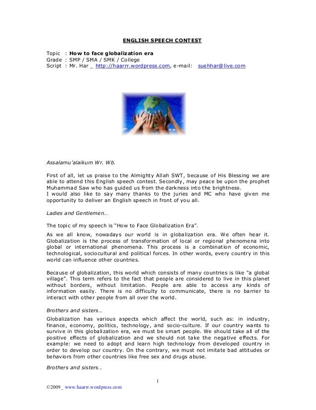 Globalization speech for 1 minute picture