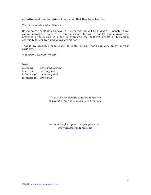 English Speech Negative Effect Of Television