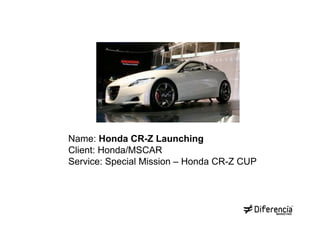 Name: Honda CR-Z Launching
Client: Honda/MSCAR
Service: Special Mission – Honda CR-Z CUP
 