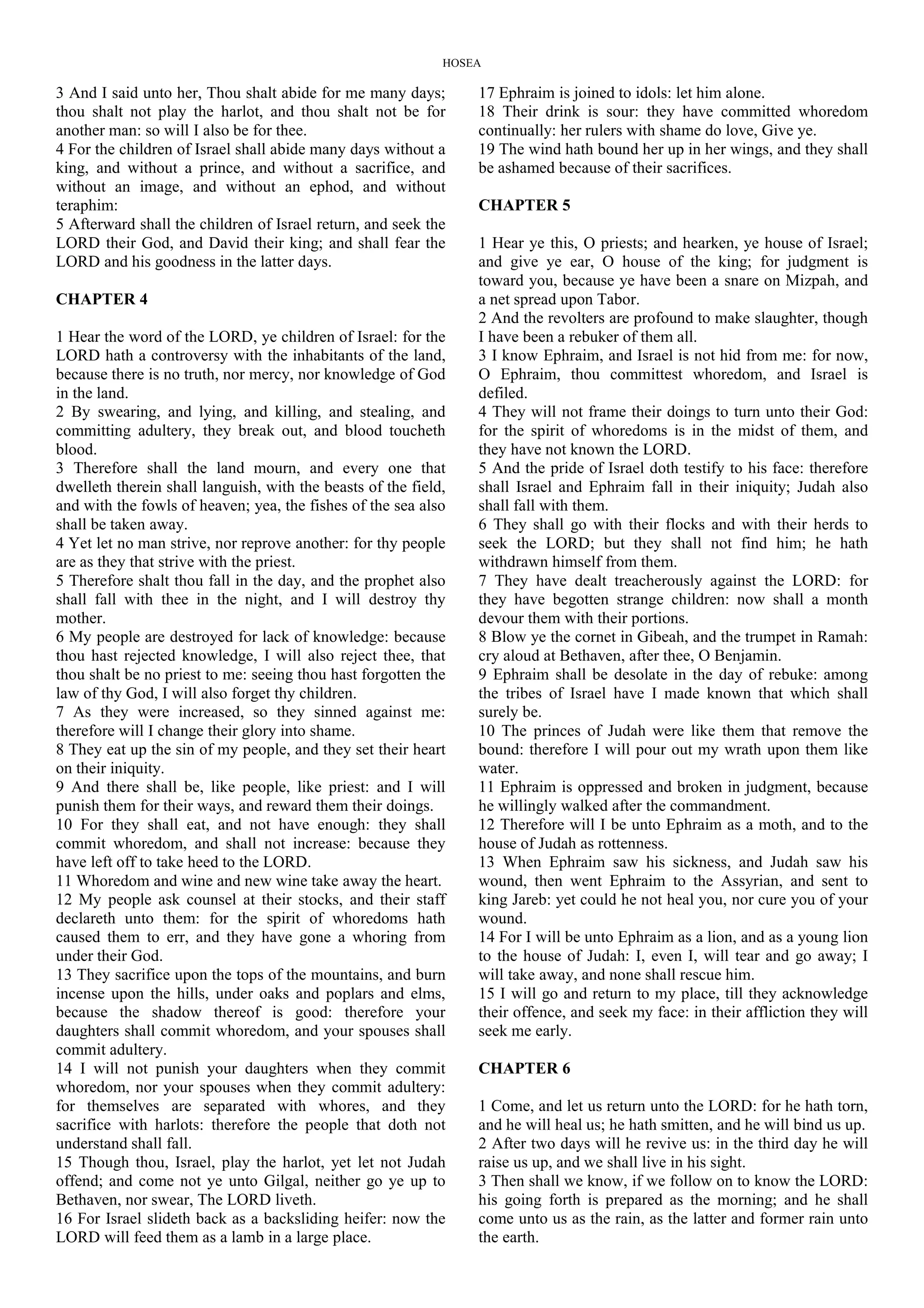 English the book of prophet hosea king james bible pdf free download