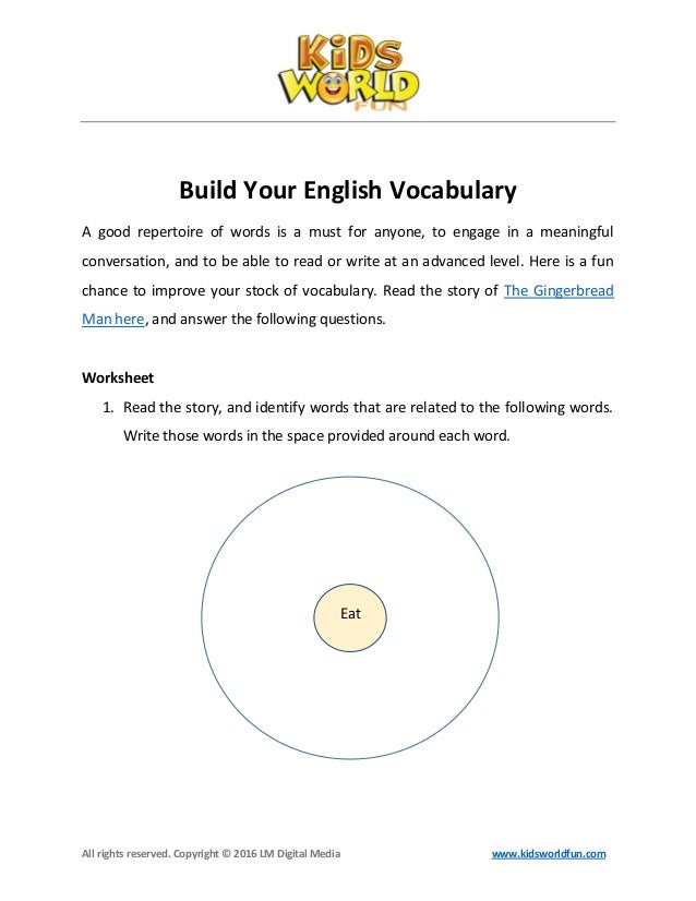 English Vocabulary Worksheet For Kids English Vocabulary Worksheet For Kids
