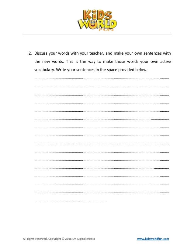 english vocabulary worksheet for kids