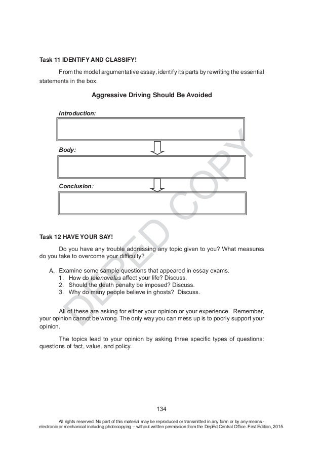 Create a three paragraph argumentative essay from any of the following topics picture