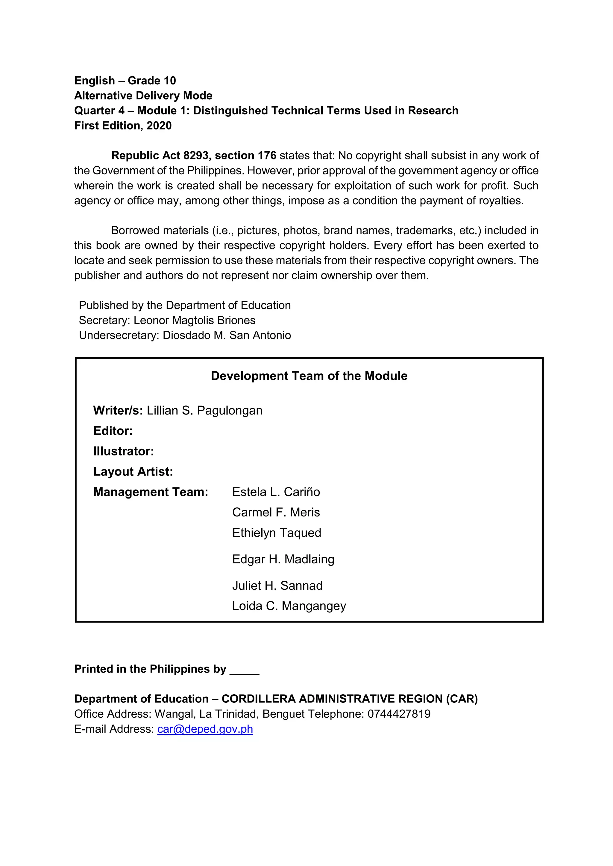 Distinguished Things. Examples English10_Mod1_Distinguish Technical Terms Used in Research_final.pdf